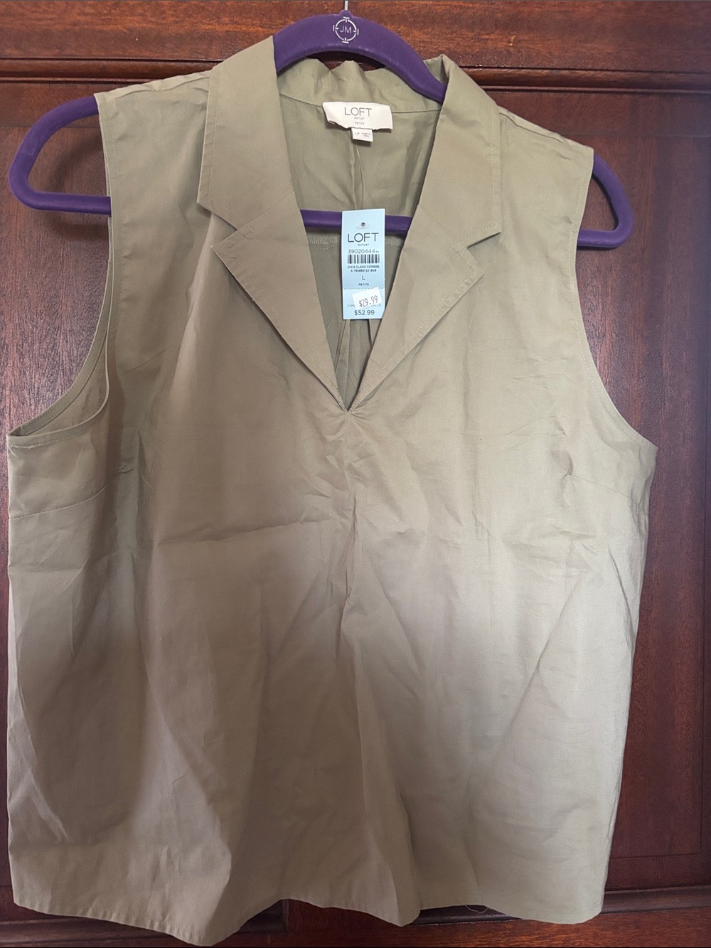LOFT Olive Sleeveless Notch Collar Shell Top